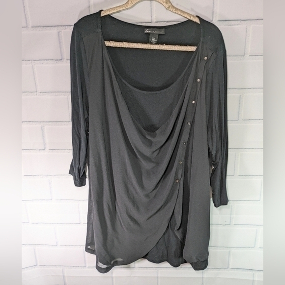 Lane Bryant Black Draped Front Knit/Woven Top